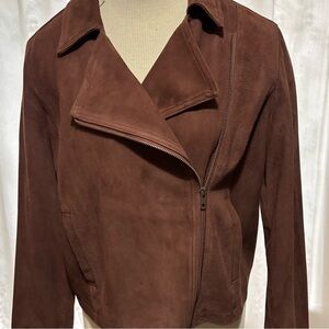 Eileen Fisher Suede Leather Jacket-Nutmeg-asymmetrical Zipper Size S/P. NWT